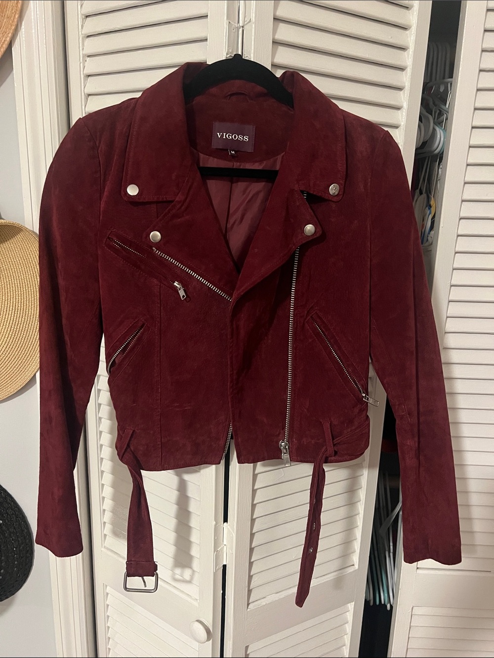 Vigoss Women's Burgundy Suede Moto Jacket